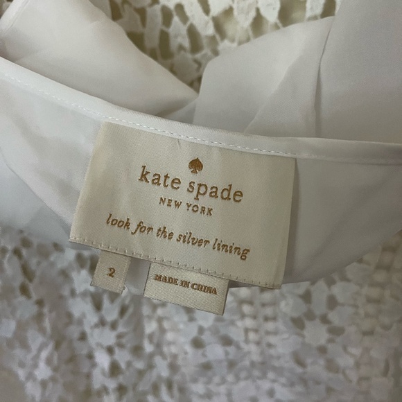 KATE SPADE NEW YORK | CROCHET LACE WHITE BELL SLEEVE SHIFT SUMMER DRESS | SIZE 2 - Picture 9 of 12